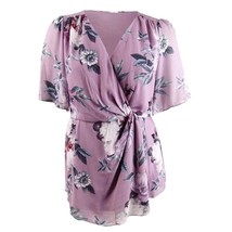 City Chic Womens Small 16 Purple Floral V Neck Blouse Top NWT DE27 - £27.11 GBP