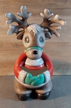 Vintage Ceramic Hand Painted Christmas Moose Flower Candy Cane Holder 12&#39;&#39; - £62.23 GBP