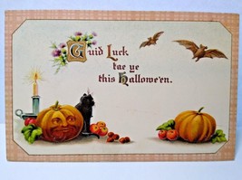 Halloween Postcard Fantasy Vampire Bats Human Face Pumpkin Cat Gottschalk 2399 - £102.63 GBP