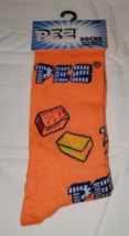 PEZ Candy Men&#39;s Novelty Crew Socks 1 Pair Bright Orange Shoe Size 6-12 - $11.64
