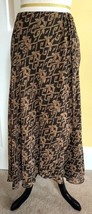 CHAPS Dark Brown/Beige Crinkled Geometric Print Long Lined Faux Wrap Skirt (4) - £13.79 GBP