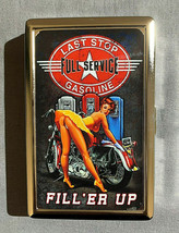 Gasoline Sign D 01 Metal Silver Cigarette Case Vintage Tin Sign Sexy Pinup Girl - $16.78