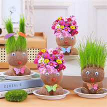 Room Decor Mini Grass Head Doll Small Potted Plant Watering Green Plants Beau Pe - £15.27 GBP