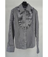 Jones New York Black White Stripe Button Down Pleated LS Shirt  M NWT - $37.60