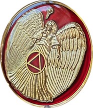 Large Mandarin Red Guardian Angel Triangle AA Medallion 1.5&quot; Size Tri-Plate Sobr - £7.97 GBP