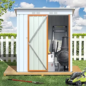 5X3 Ft Outdoor Storage Shed, Galvanized Metal Garden Shed With Lockable ... - $365.99