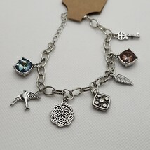 Charm Bracelet - Pink - Blue - Bird - Feather - Key - $2.00