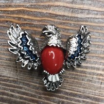 Vintage Gerry&#39;s Eagle Patriotic Red Belly &amp; Blue Silver Tone Pendant Brooch Pin - £8.92 GBP