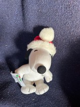 Small Peanuts Black &amp; White SNOOPY w Santa Claus Hat &amp; Music Stuffed Character - £7.43 GBP