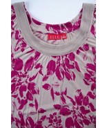 ELLE Gathered Round Neck Floral Stretch Blouse TAUPE MAGENTA - £10.21 GBP