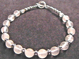 Rose Quartz & Sterling Silver Bali Bead Bracelet 8.5"  925 SS - £12.78 GBP