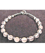 Rose Quartz &amp; Sterling Silver Bali Bead Bracelet 8.5&quot;  925 SS - £12.74 GBP