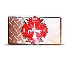 American Firefighter Fire Rescue Metal Novelty License Plate Wall Sign Tag - $6.88