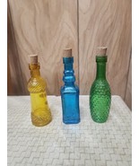 Lot 3 Miniature Glass Yellow Blue Green - Vintage 4 1/2” - 5”   With Corks - $14.99