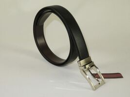 Mens VALENTINI Textured Leather Belt Classic Pin Buckle Reversible sw68 Black image 7