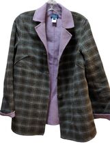 Pendleton women's Wool blend jacket purple gray plaid M Medium buttons - $51.45