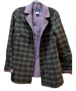 Pendleton women's Wool blend jacket purple gray plaid M Medium buttons - $51.45