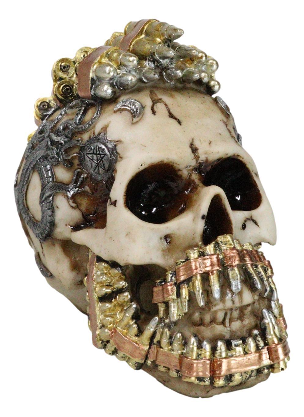 Military War Steampunk Skull With Rifle Bullets Mohawk And Dragon Figurine - $25.99