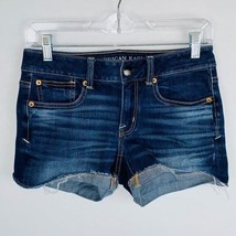 American Eagle Jean Shorts AEO Denim Womens Dark Wash Super Stretch Shortie 2 - £16.96 GBP