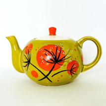 Vintage Teapot Custom Hand Painted Crackle Base Green Orange Gold White Black - £68.32 GBP