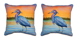 Pair of Betsy Drake Heron &amp; Sunset Small Pillows 12 X 12 - £54.50 GBP