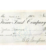 1912 Kineo Trust Company Bank Check E.A. Sampson Dover Maine Signed 1010... - €17,16 EUR