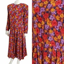Vintage 70s Neiman Marcus Floral Prairie Cottage Core 100% Silk Dress Sz M L 14 - £77.68 GBP