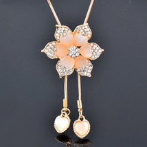 SINLEERY Fashion White Opal Rhinestone Flower Necklace Pendant Adjusted Silver C - £12.59 GBP