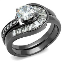 Cascading CZ Wedding Ring Set Light Black Plated Stainless Steel TK316 - £18.38 GBP