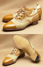 Men&#39;s Unique Handmade Leather two tone leather dress shoes men bespoke shoes - $180.49