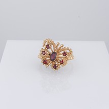 Red Garnet Butterfly Gemstone Solid 14K Yellow Gold  Cocktail Ring - £346.58 GBP