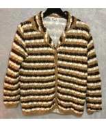 Vintage Famelia Sweater Jacket Wool Hand Crochet Lined brown stripe size... - £27.32 GBP