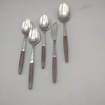 Stainless 4 Spoons 1 Butter Knife Brown Synthetic Handle MCM Flatware In... - $11.87