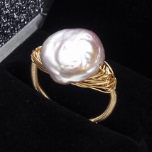 Pearl Rings Baroque Freshwater Pearl For Women Rings Party Big Pearl Natural Rin - £17.93 GBP
