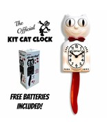 CANDY CANE KIT CAT CLOCK 15.5&quot; Red White Kit-Cat Klock Free Battery Made... - £55.26 GBP