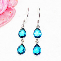 925 Sterling Silver Blue Topaz Earrings Handmade Gemstone Jewelry - £26.01 GBP