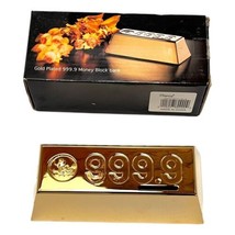 Gold Plated Piggy Bank 999.9 Elegance Money Block Bank Vintage 2000 Box New - £62.40 GBP