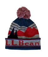 LL Bean Katahdin Pom Graphic Winter Hat Blue Red Mountain Adult One Size - €23,75 EUR