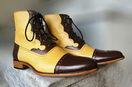 New Handmade Men&#39;s yellow brown Leather Boot, Men&#39;s Lace up Formal Boot 2019 - £122.67 GBP