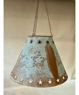 Lamp Shade Olive Bucket with Cutout Stars, Rusty Tin Lighting, 15" Chain - $281.30 MXN