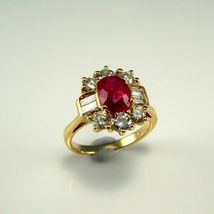 2.50Ct Red Ruby Diamond 14K Yellow Gold Over Ring Engagement Cluster Wedding - £80.30 GBP