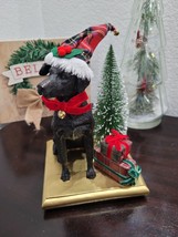 Christmas Black Lab Dog With Santa Hat  Figurine Tabletop Statue Decor  9&quot; - £28.01 GBP