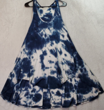 On The Road Tank Dress Women Size Large Blue Tie Dye Rayon Sleeveless Sc... - $17.94