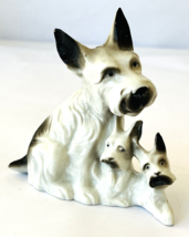 Miniature Porcelain Vintage Scotty Dog Terrier &amp; 2 Puppies Figurine 4-3/... - £34.23 GBP