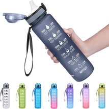 Motivational Water Bottle with Time Marker Tritan 32oz Water Bottle with Straw L - £29.78 GBP