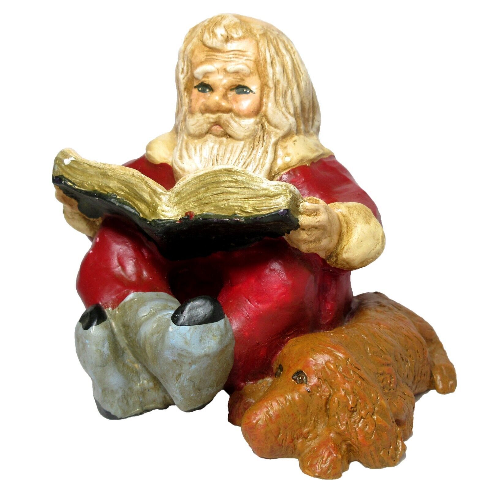 Primary image for Lefever Enesco Bald Reading Santa with Dog 4.5" Figurine