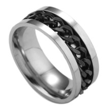 Men's Punk Black Cuban Link Ring Band Gothic Rock Biker Jewelry Stainless Steel - £6.40 GBP