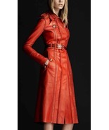 Gabardina de cuero para mujer ROJA piel de cordero genuina diseño elegan... - $229.46 CAD+