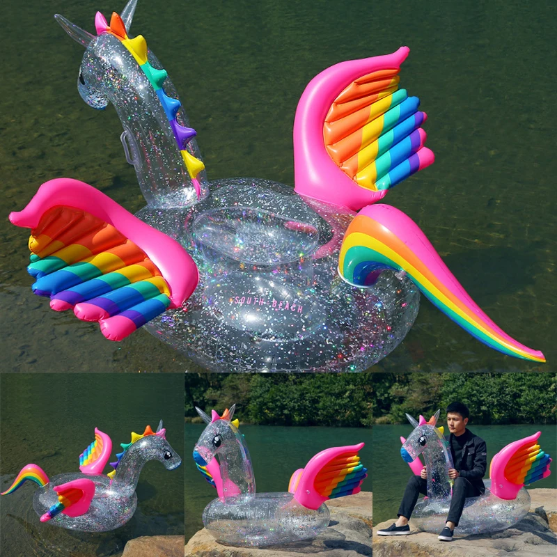 INS Crystal Glitter Inflatable Flamingo Swan Unicorn Float Adults Pool Party - £30.76 GBP+