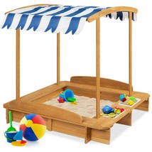 Kids Sandbox Solid Wood Cabana Bench Canopy Shade Sand Cover Buckets Out... - £157.37 GBP